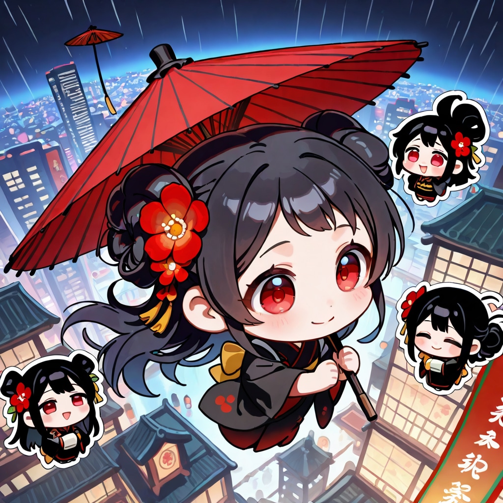 雨の中、フワフワ浮くミニミニトキヒメ | の人気AIイラスト・グラビア