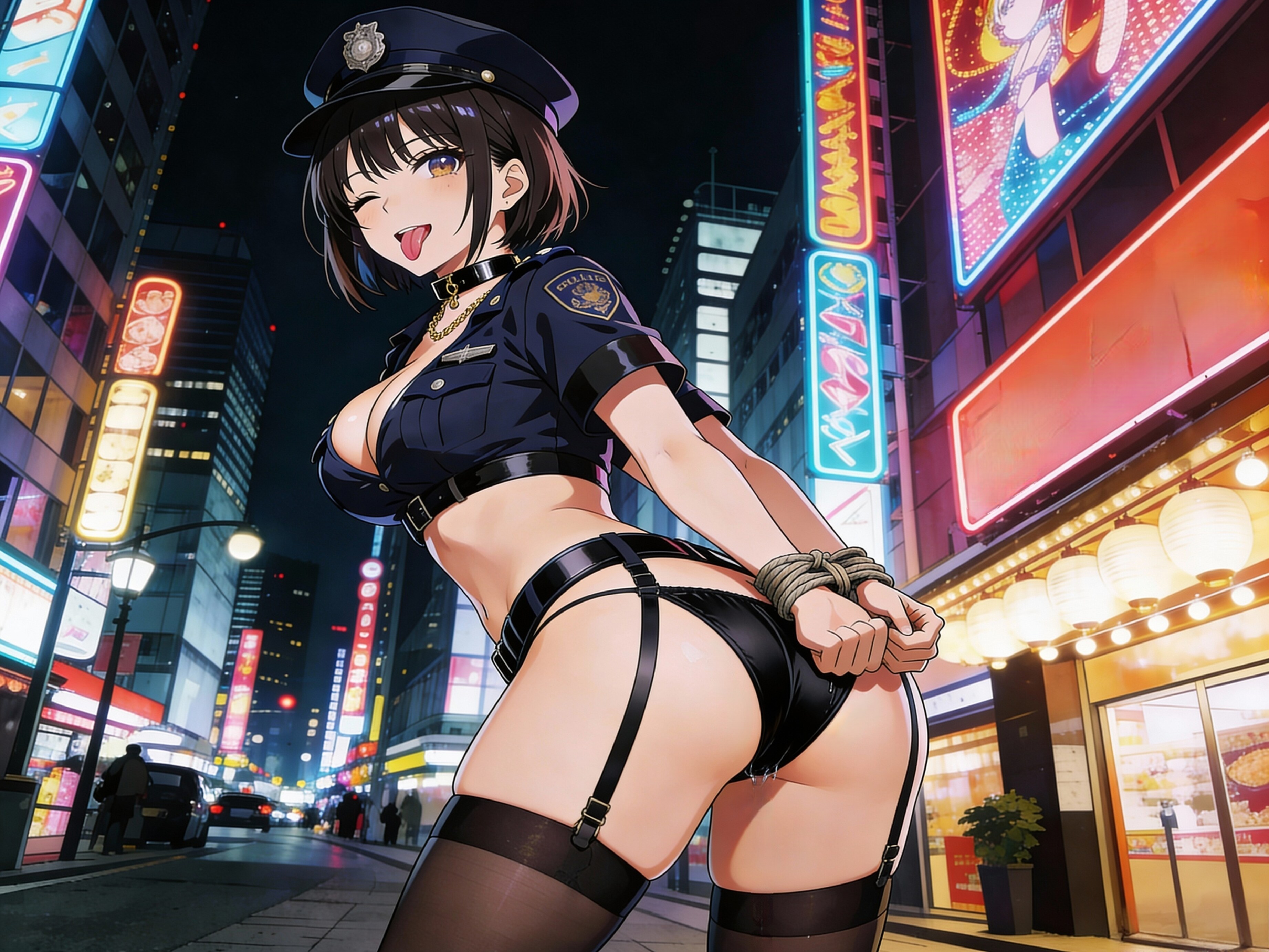 あぁ～～パンチラミニショーツ警官コスプレで羞恥露出視姦調教