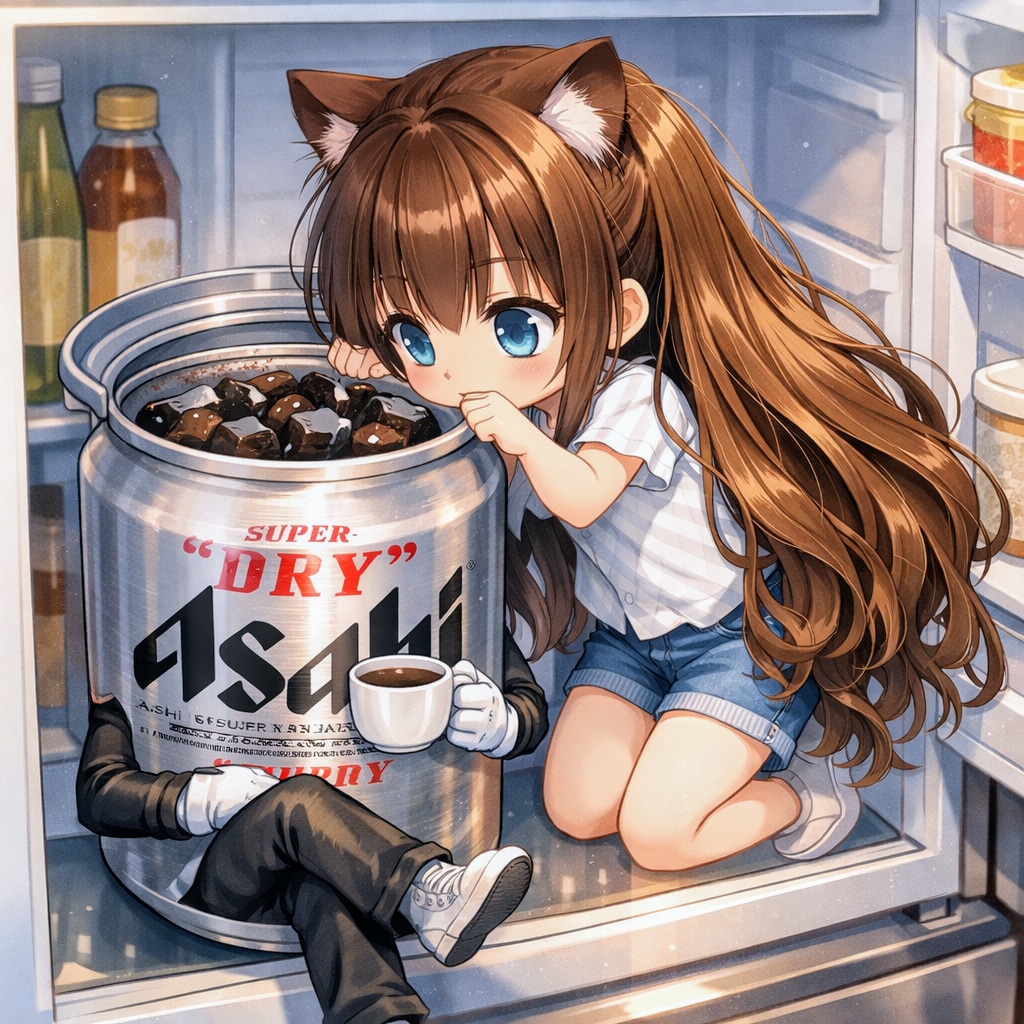 コーヒーゼリーを作る小さな女の子