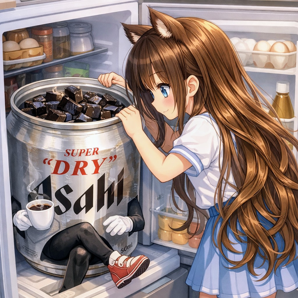 コーヒーゼリーを作る小さな女の子