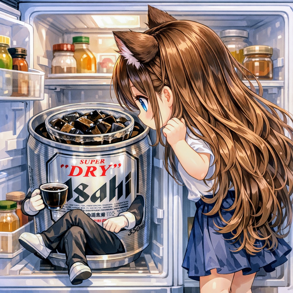 コーヒーゼリーを作る小さな女の子