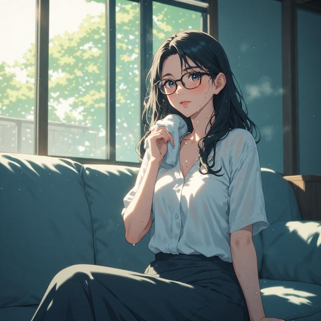 黒髪メガネ　エアコン効かない部屋でもじっと耐える