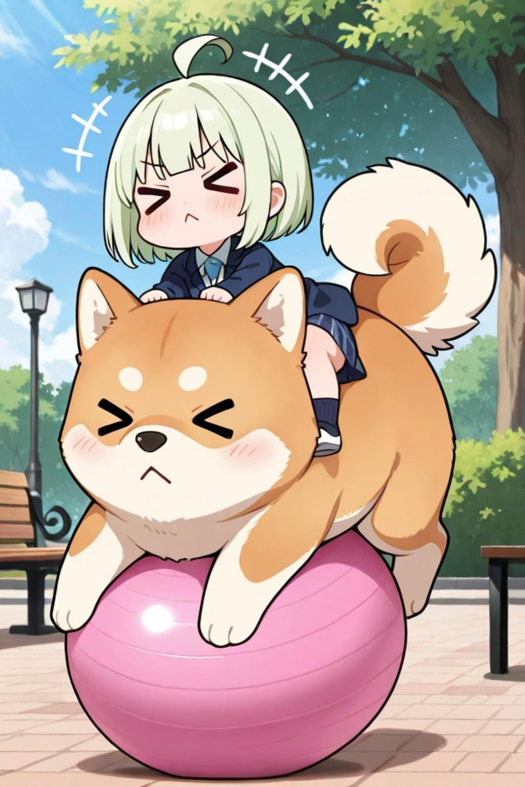 柴犬と緑髪ちゃん