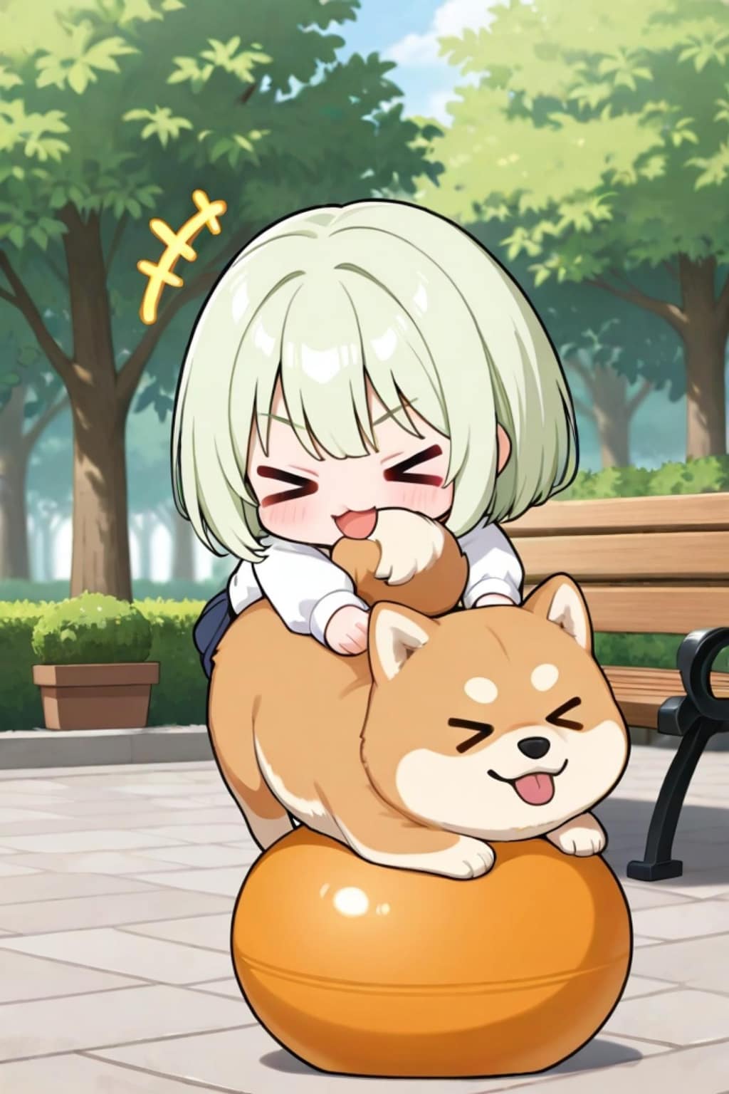 柴犬と緑髪ちゃん