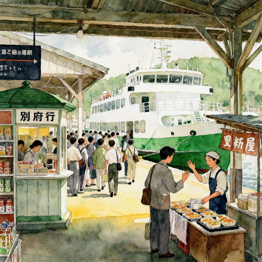 昭和レトロ画　旅のお供のお弁当屋さん