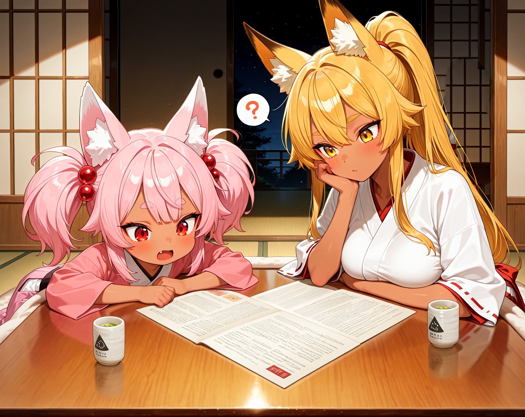 企画書を読む金狐と桃狐ちゃん | の人気AIイラスト・グラビア