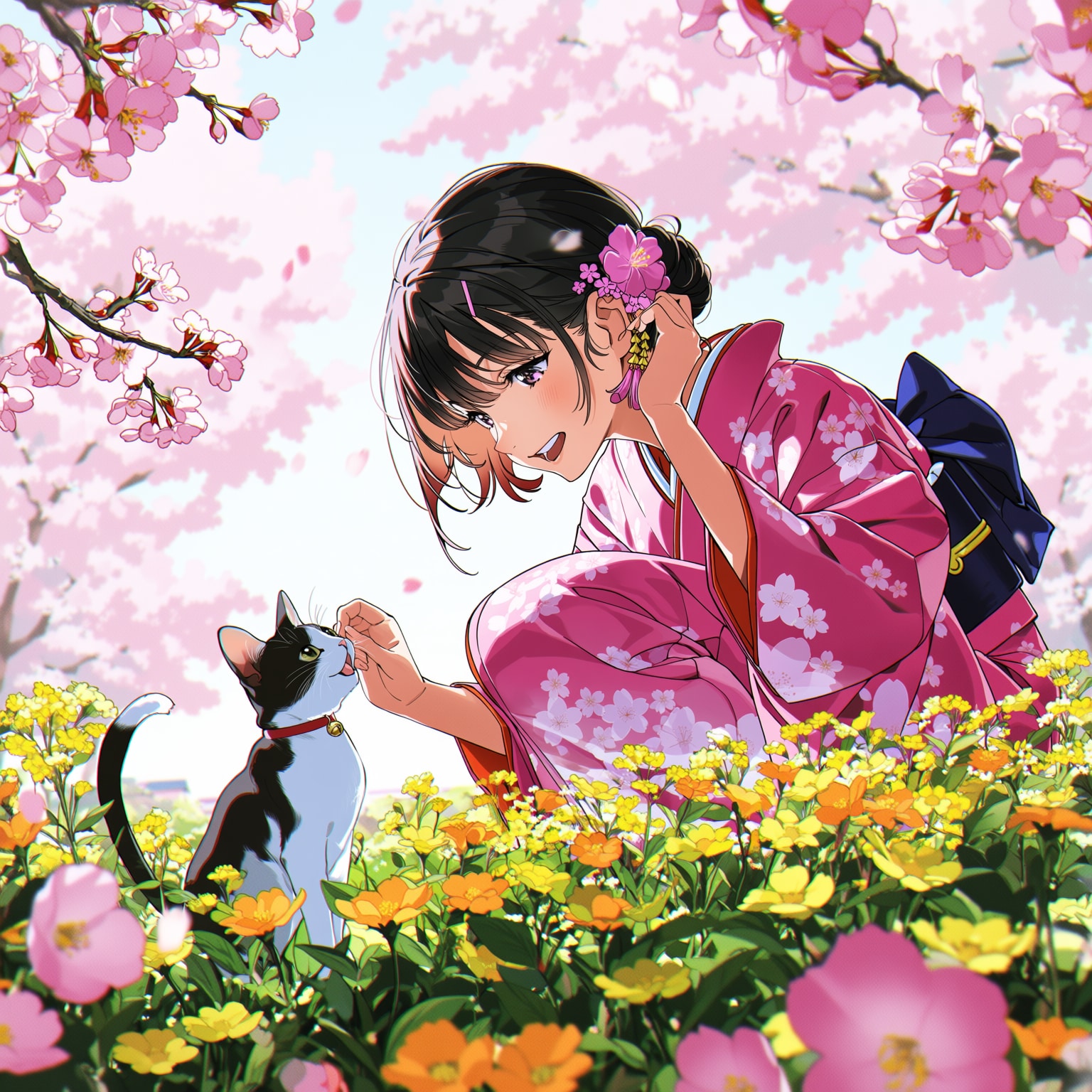 猫と着物の少女 | の人気AIイラスト・グラビア