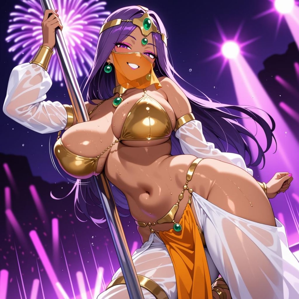 踊る踊り子コスプレ人妻＆ドット油絵猫