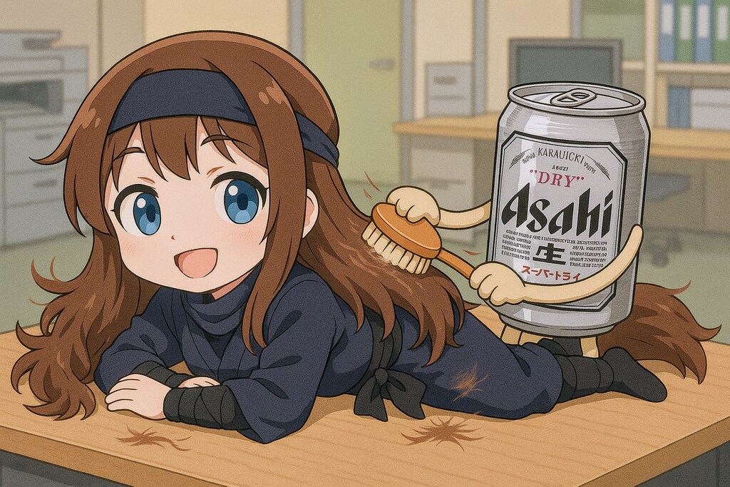 換毛期なのでブラッシングされてる忍者の小さな女の子