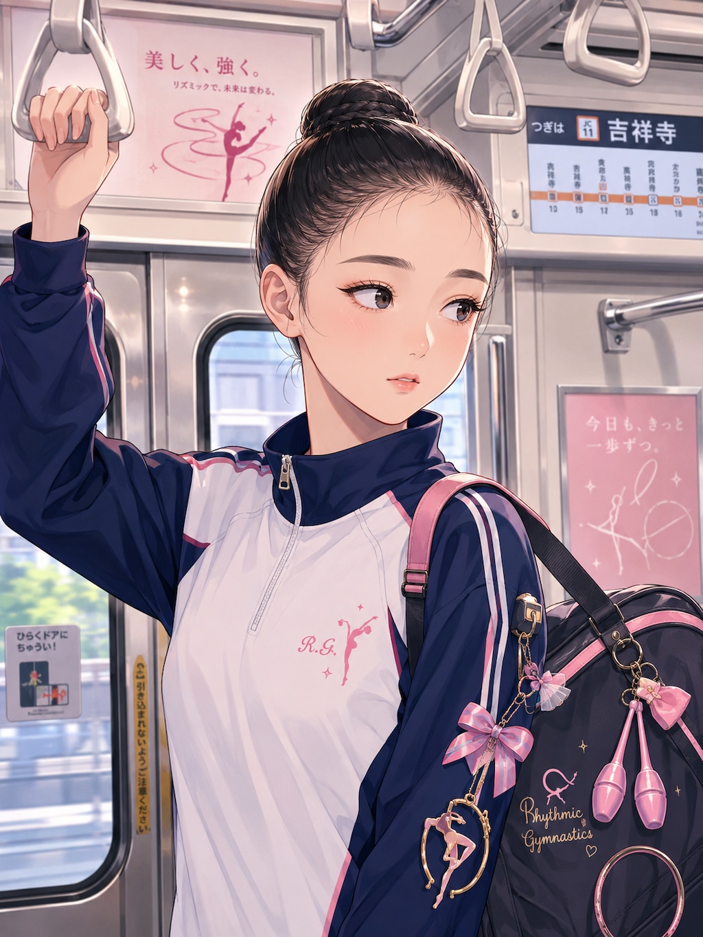 大会帰りの新体操女子