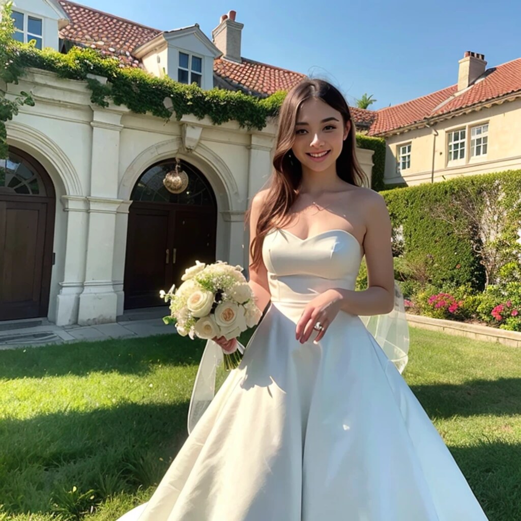 黒髪ロングでウェディングドレスの美女１５９