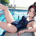 魔女コスプレの水泳 4枚目