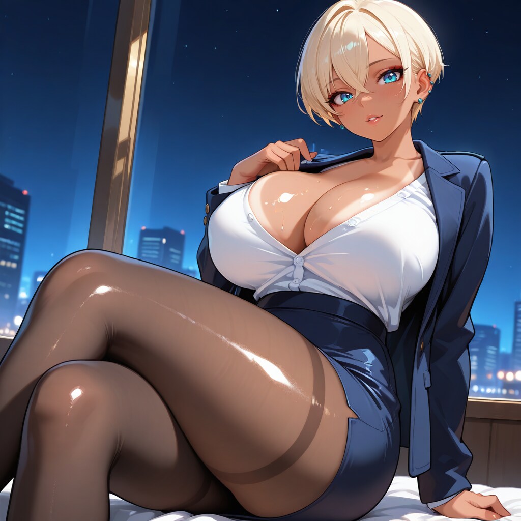 褐色金髪ショートギャルママ上司