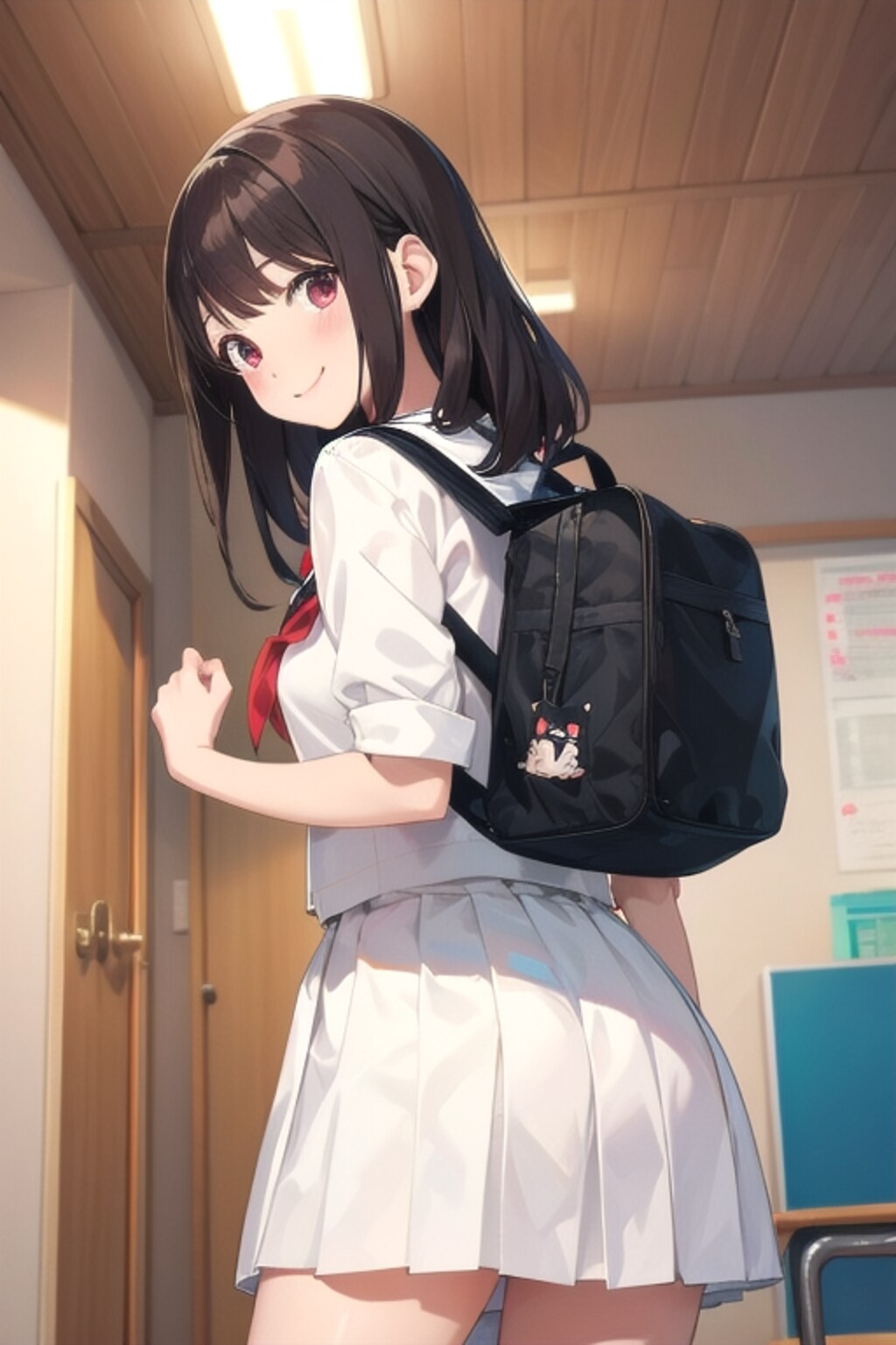 登校前の…