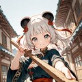 木刀でアレを練習中のランランちゃん🐼 2枚目