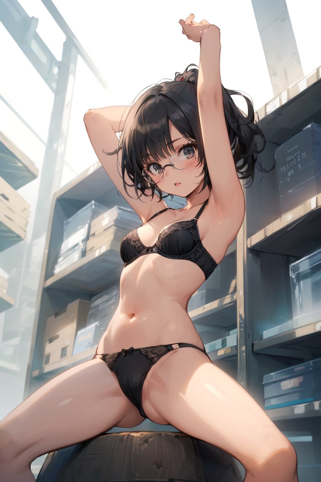 下着の眼鏡っ娘