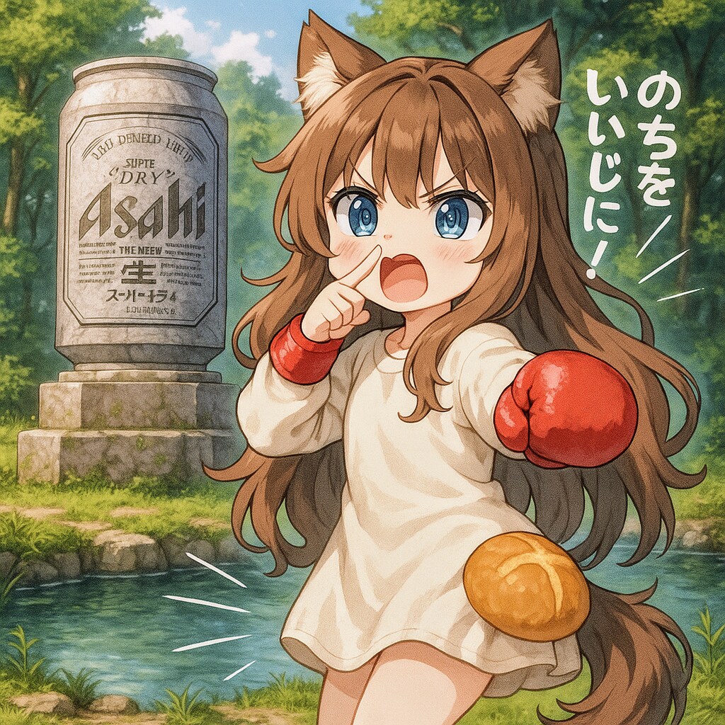 パンを尻にはさんで右手の指を鼻の穴に入れて左手でボクシングをしながら『いのちをだいじに』と叫んでいる小さな女の子