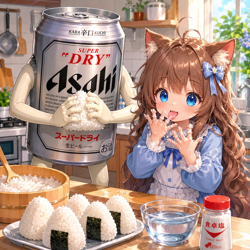 おにぎりを作る小さな女の子