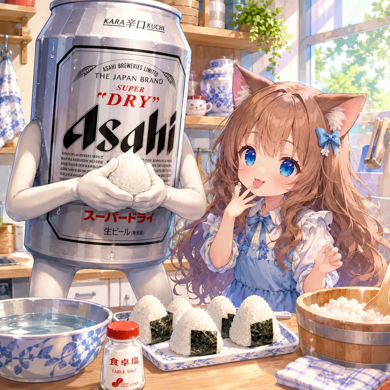 おにぎりを作る小さな女の子