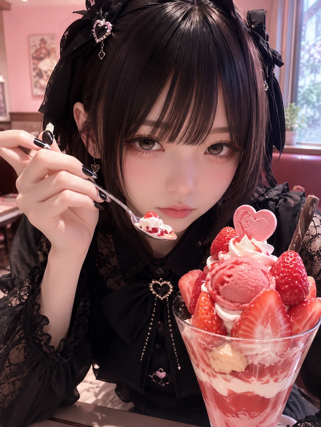 渋顔でいちごパフェ🍓🍨