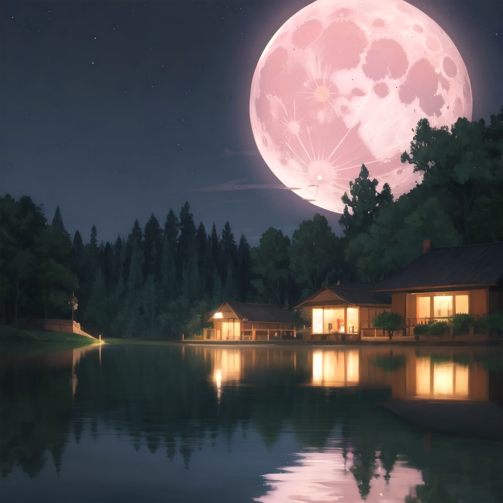 夜の湖畔