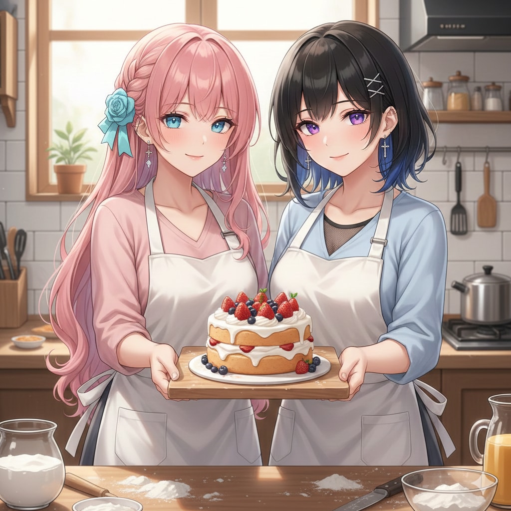 手作りケーキ作りをどうぞ！　こまのｘあまね | の人気AIイラスト・グラビア