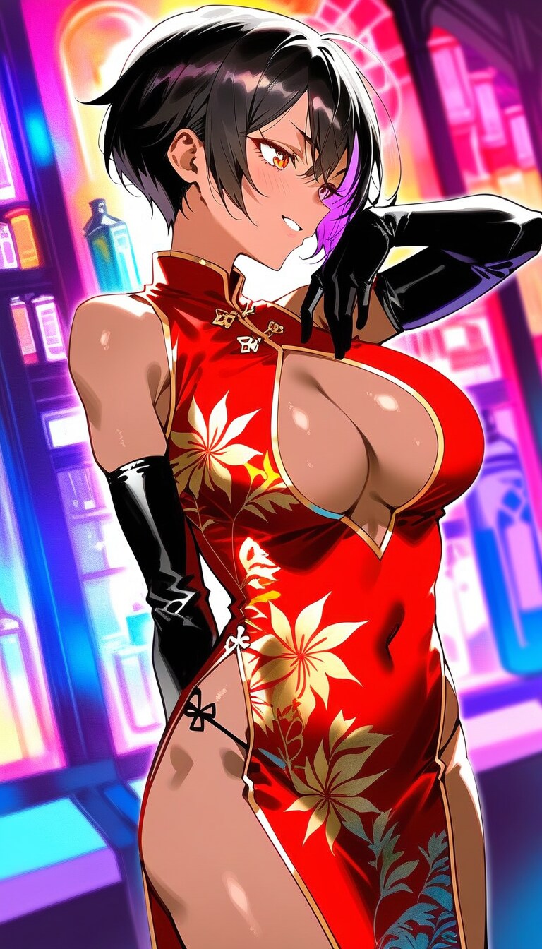 褐色ショートチャイナドレスギャル