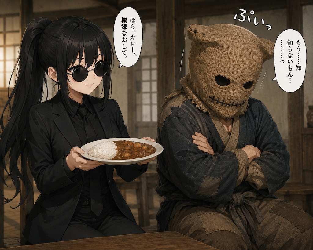 黒ぽにカレーと 麻袋おじさん