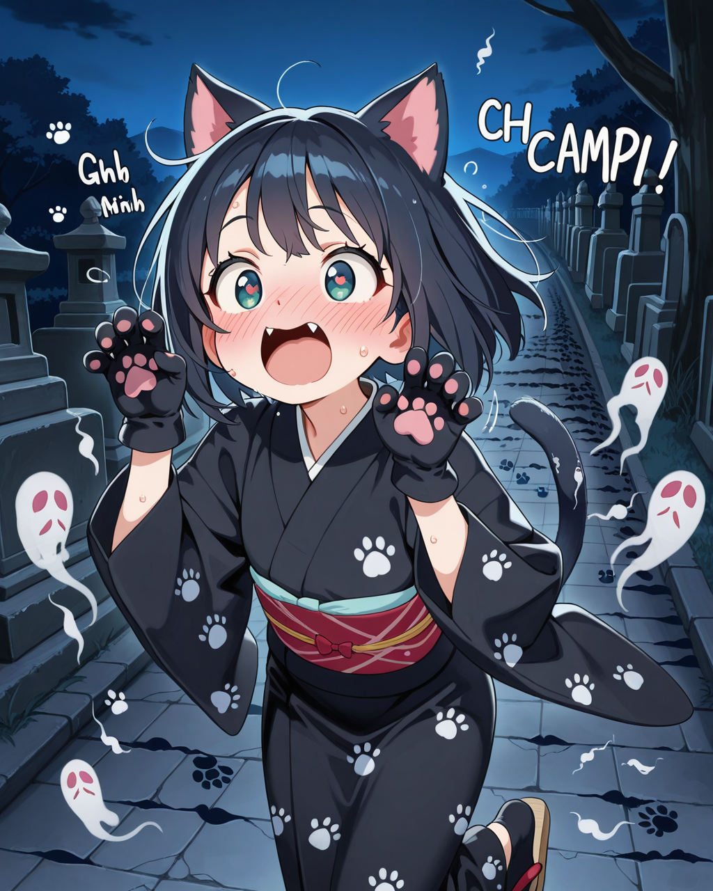 お化けを怖がる化け猫。