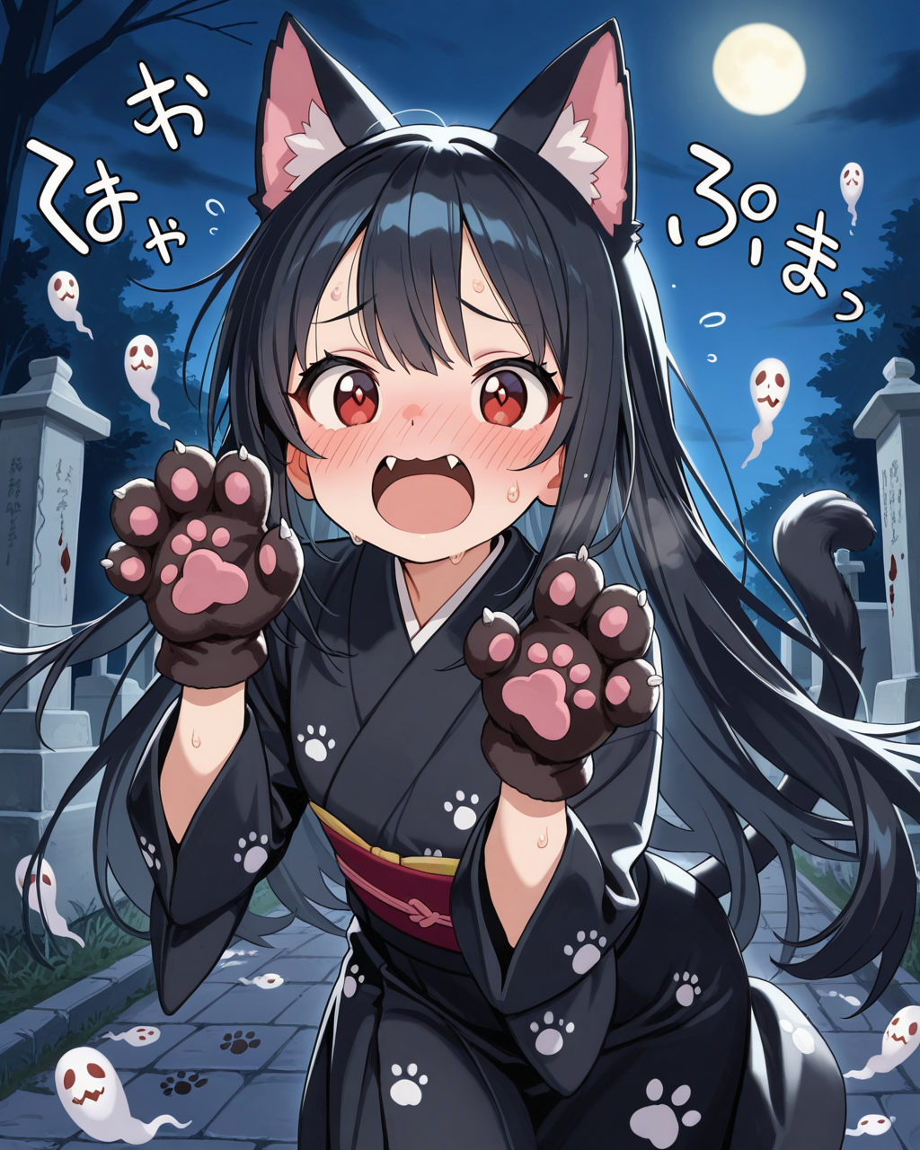 お化けを怖がる化け猫。