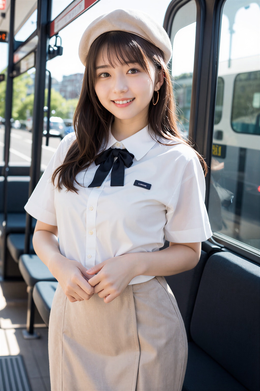 バスに乗る女性 2