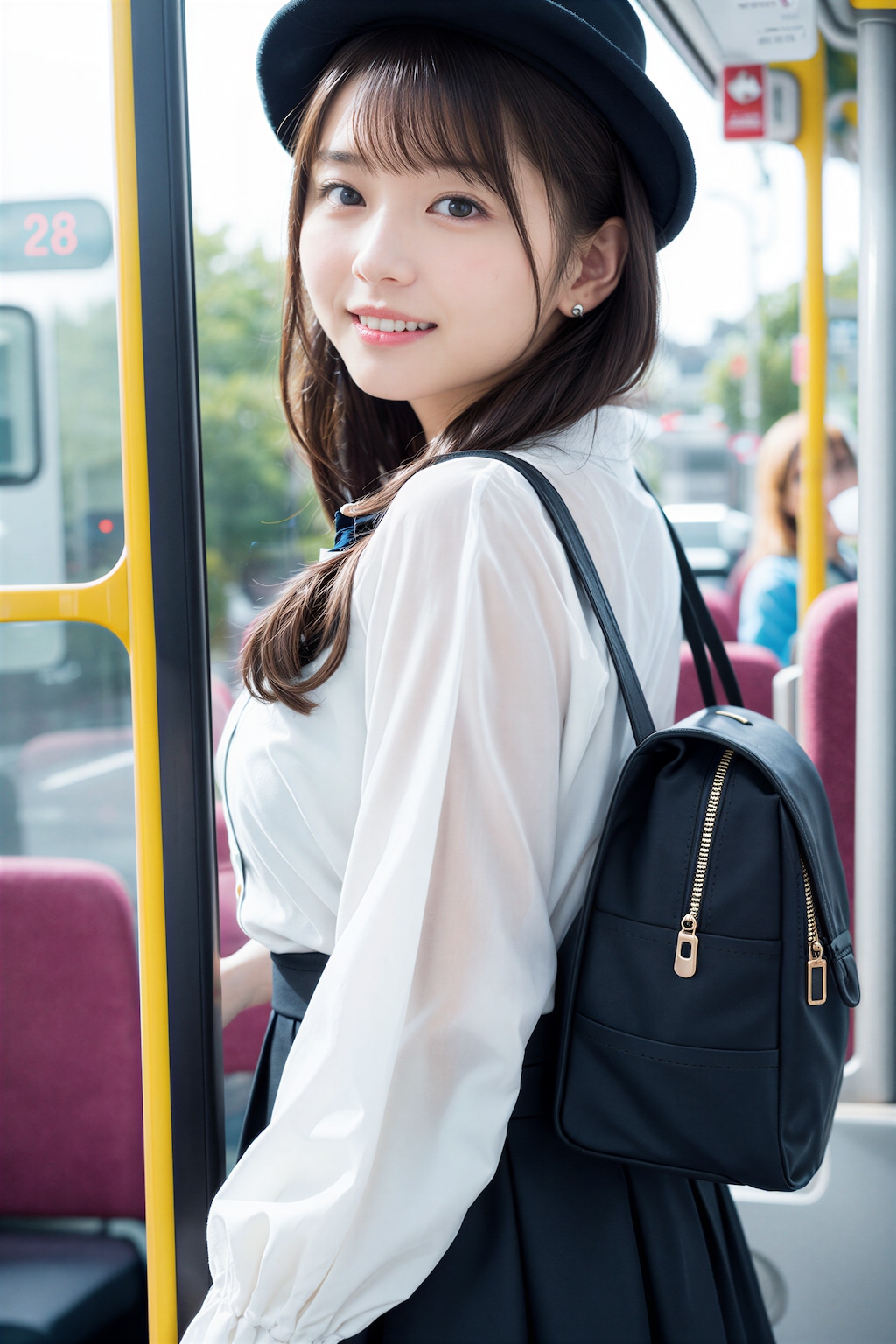 バスに乗る女性 2