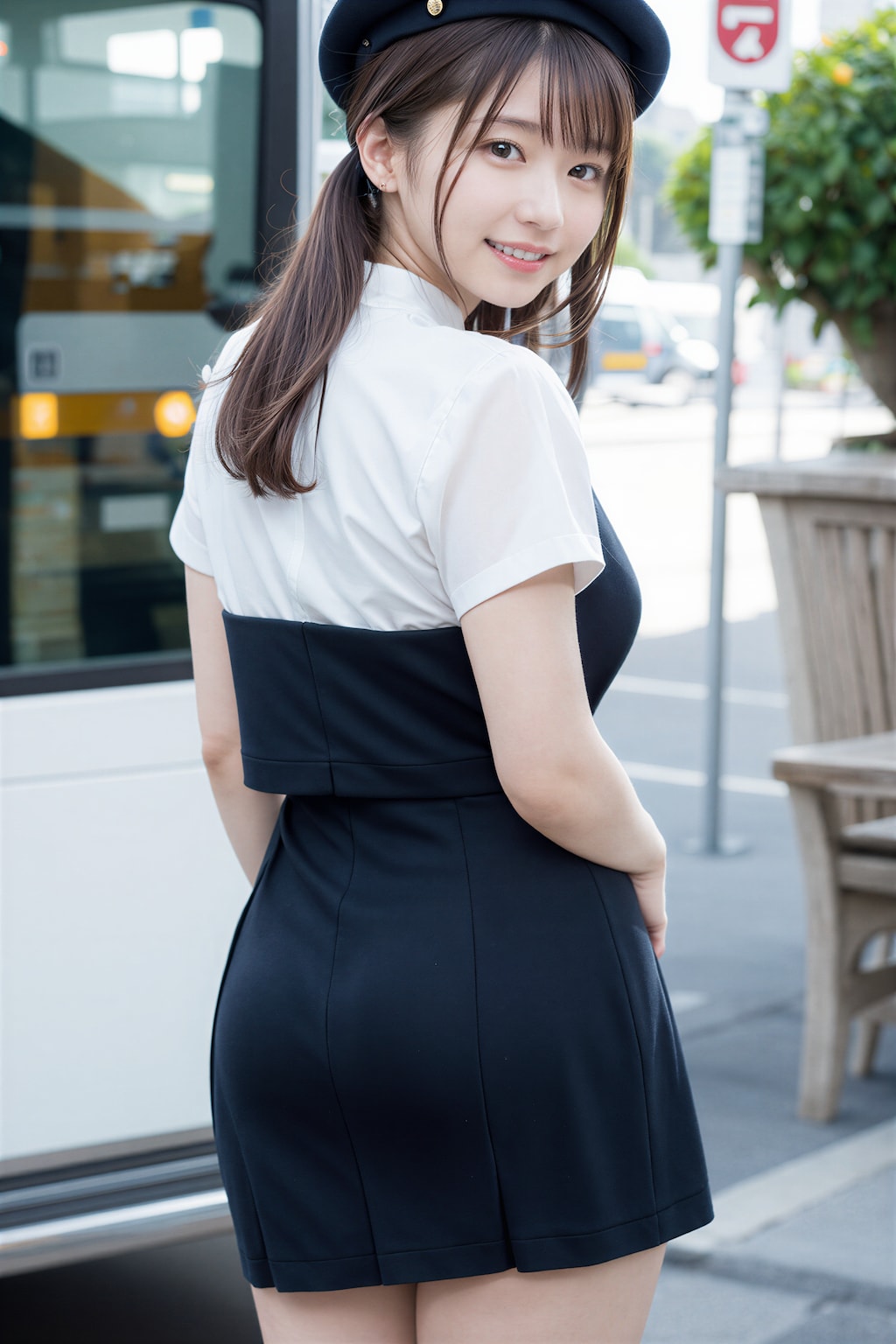バスに乗る女性 2