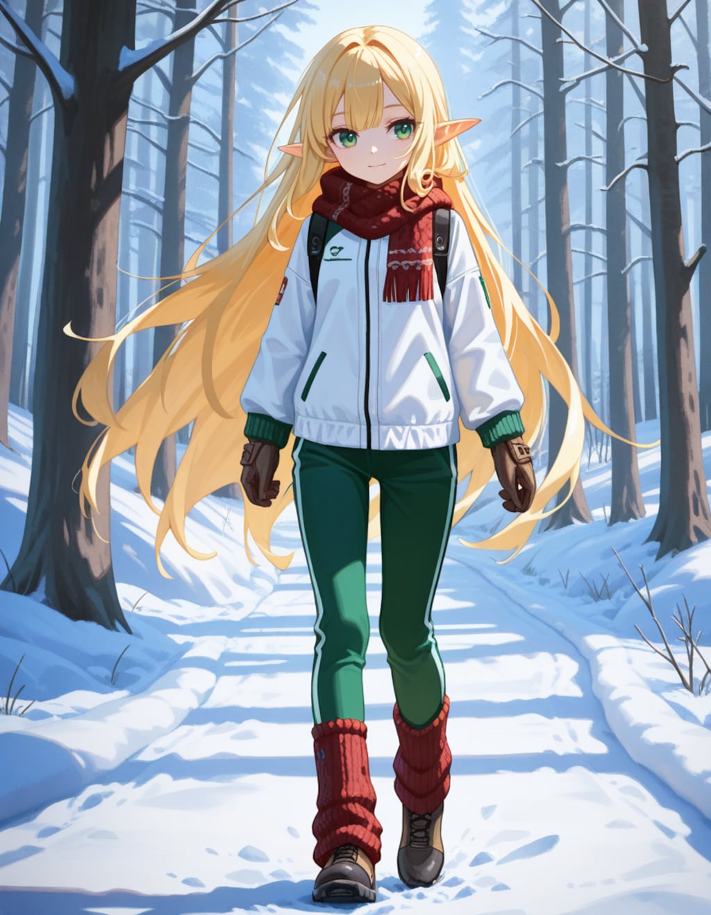 冬のお出かけ中なエルフ魔女さん