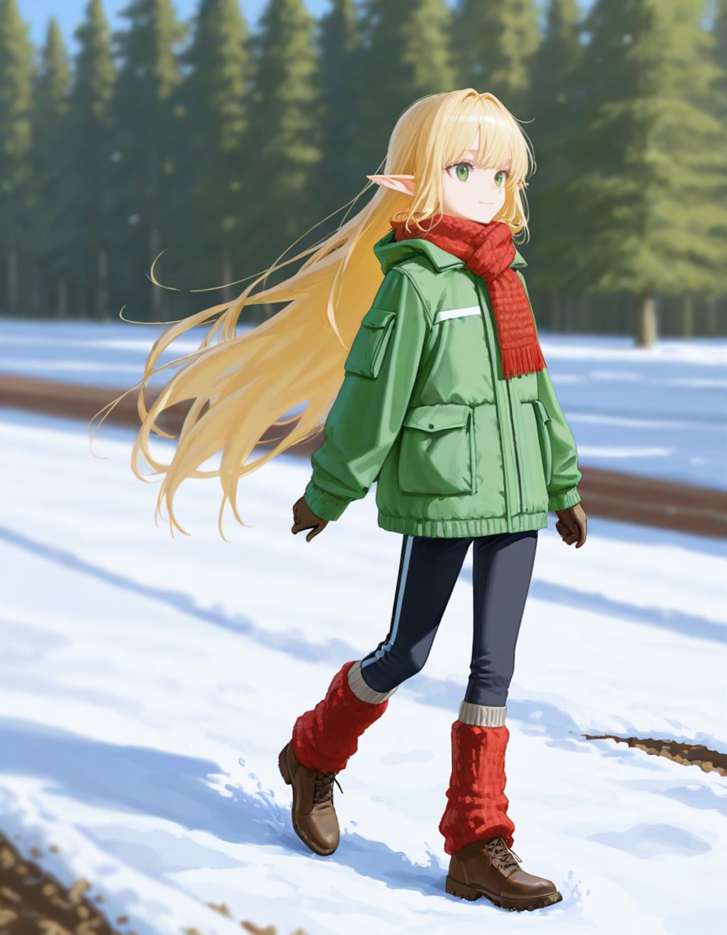 冬のお出かけ中なエルフ魔女さん