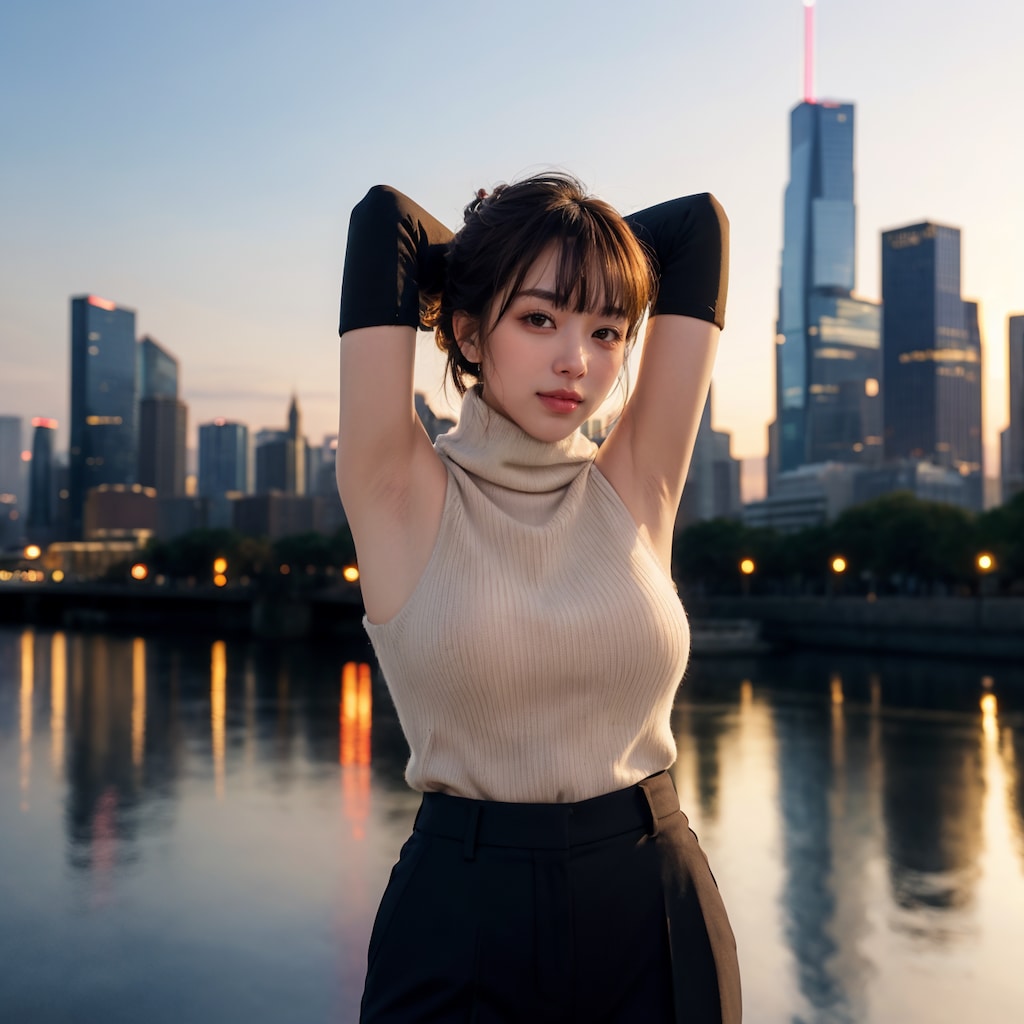 ノースリーブ腕上げポーズ 1/4