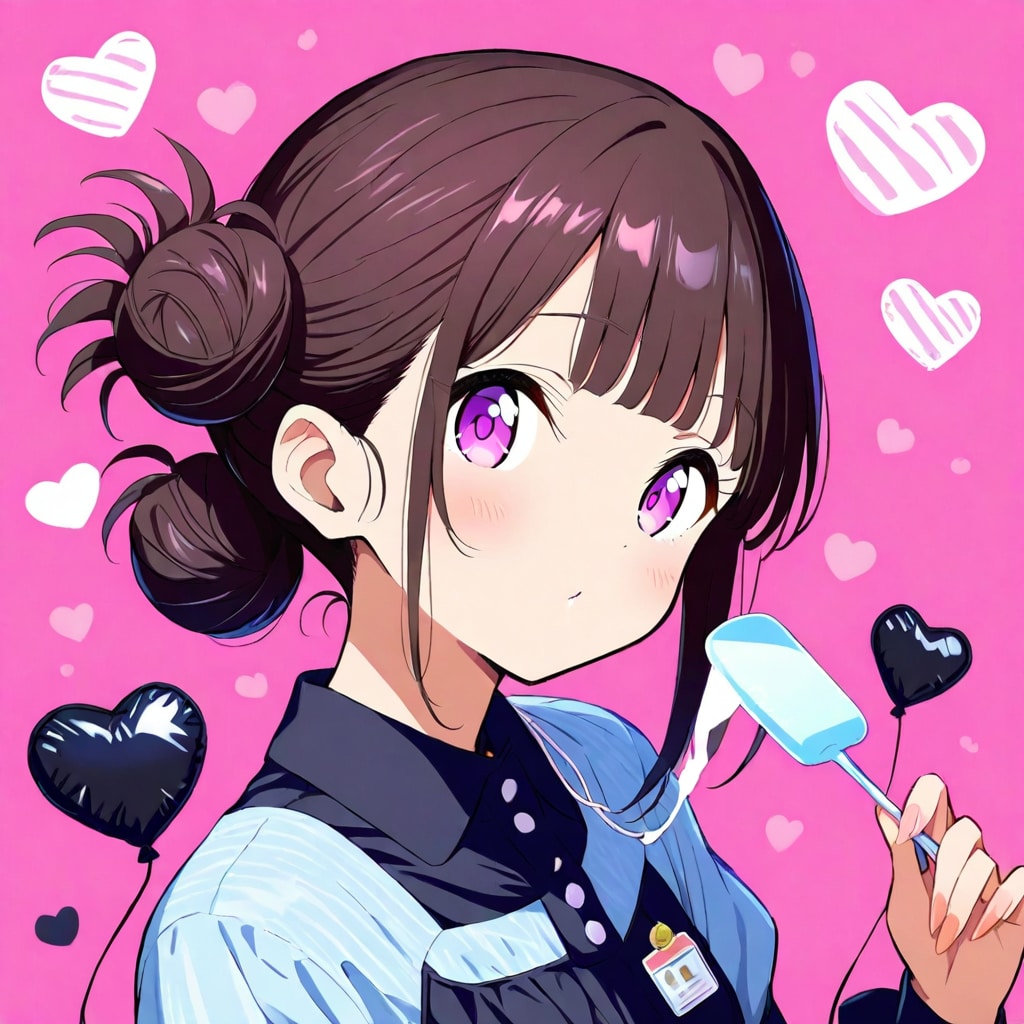 ハート風船を持つ黒髪お団子ヘアの歯科衛生士の美女? | の人気AIイラスト・グラビア