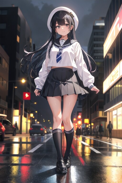 白×グレーのセーラー服と女子高生と雨