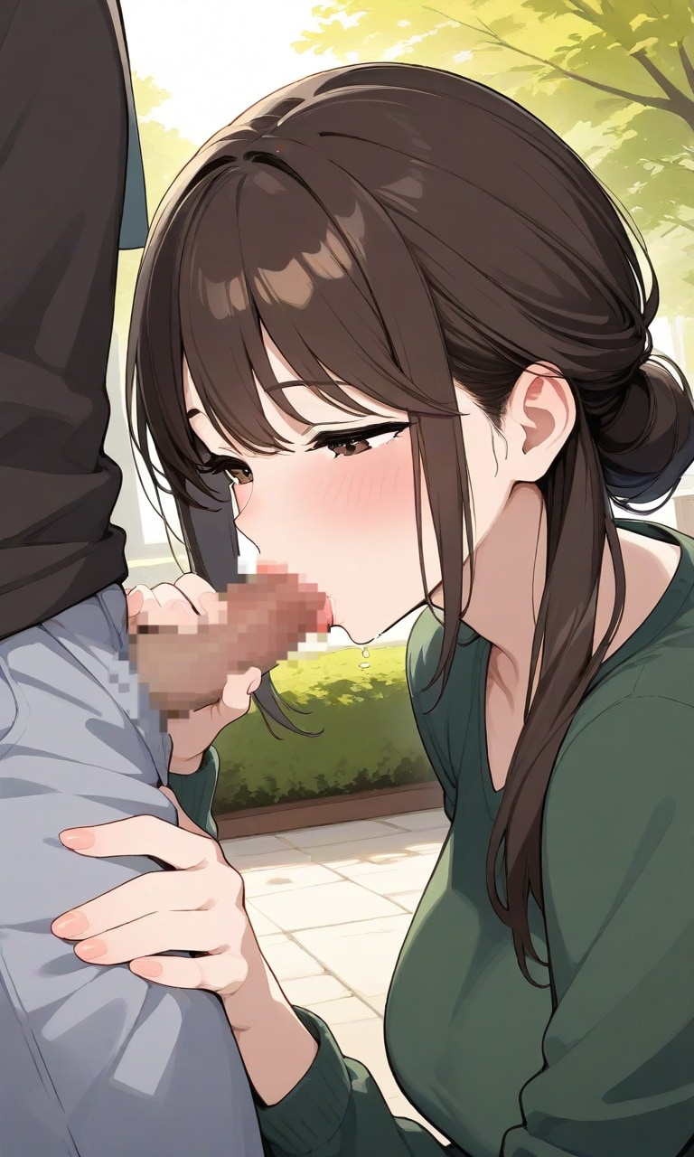 熟女　野外フェラ