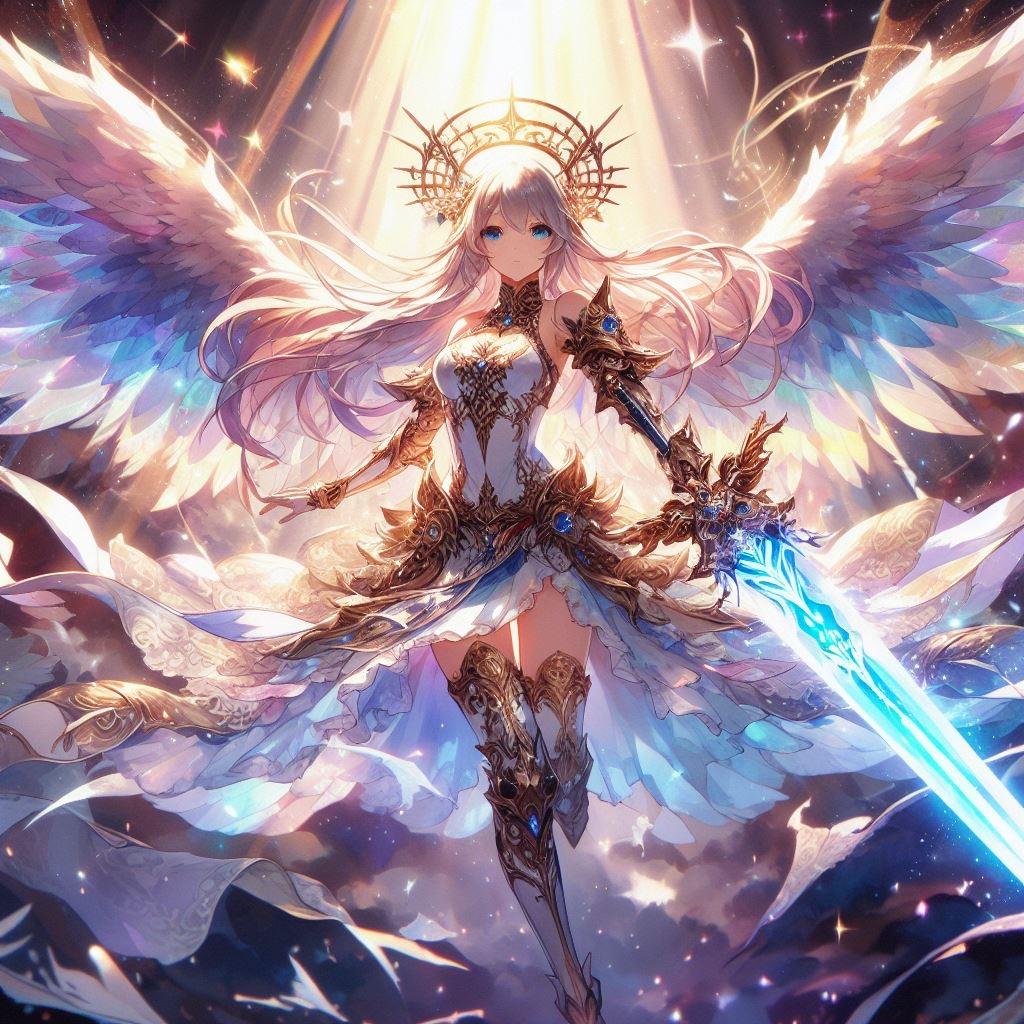 聖剣を手に空より舞い降りた天使