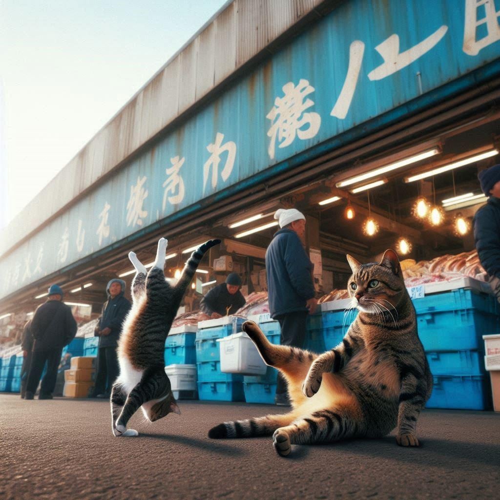 魚市場で働く猫