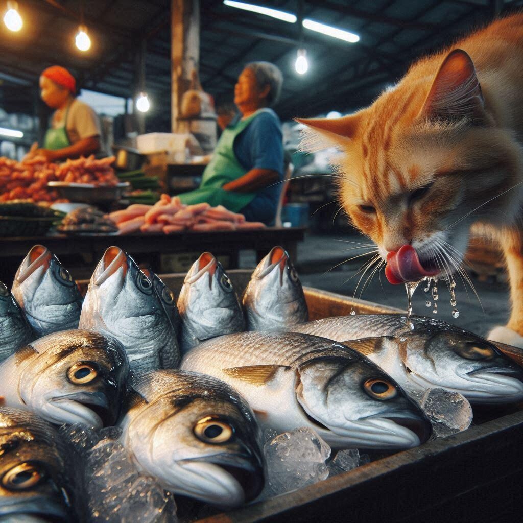 魚市場で働く猫