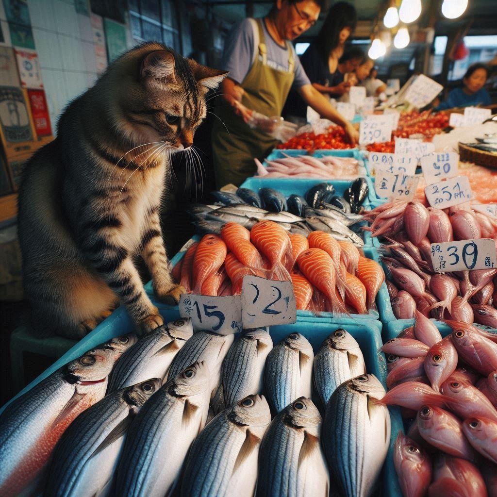 魚市場で働く猫