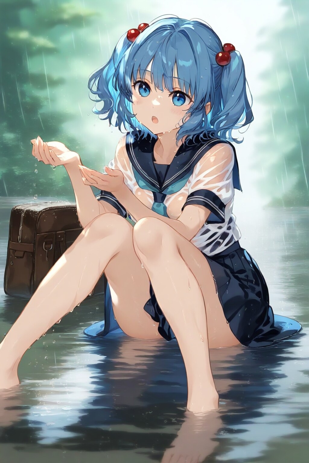 濡れた制服にとりと大雨