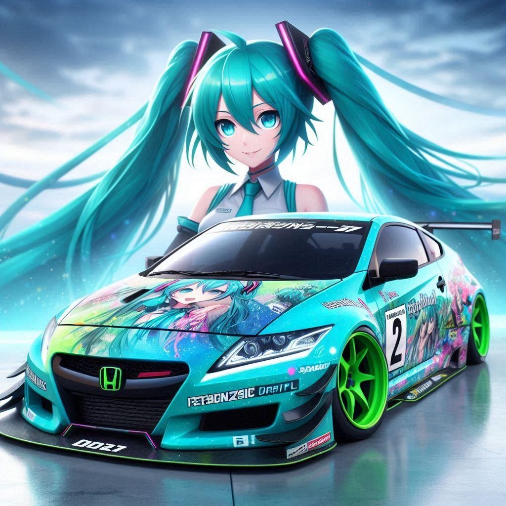 初音ミクカラーのホンダCR-Zのドリ車