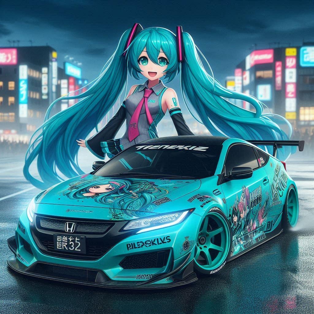 初音ミクカラーのホンダCR-Zのドリ車