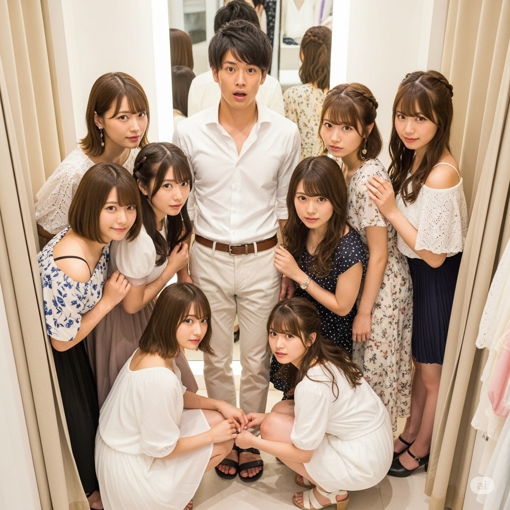 試着中に入ってくる女性たち