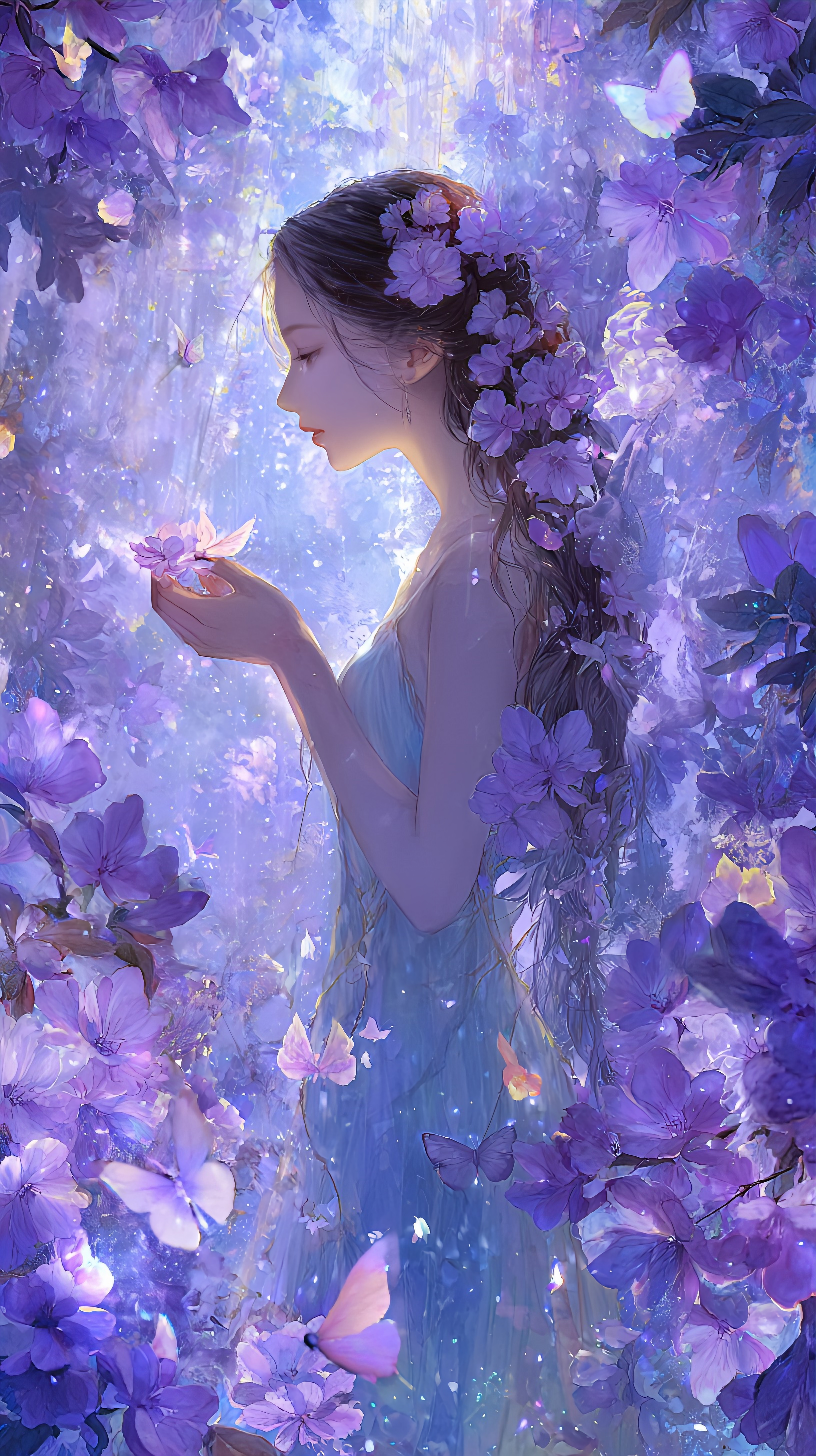 夢幻の紫花園に佇む美しい少女