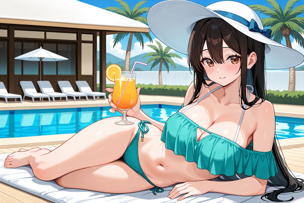 ユリママ　ホテルプールでバカンス