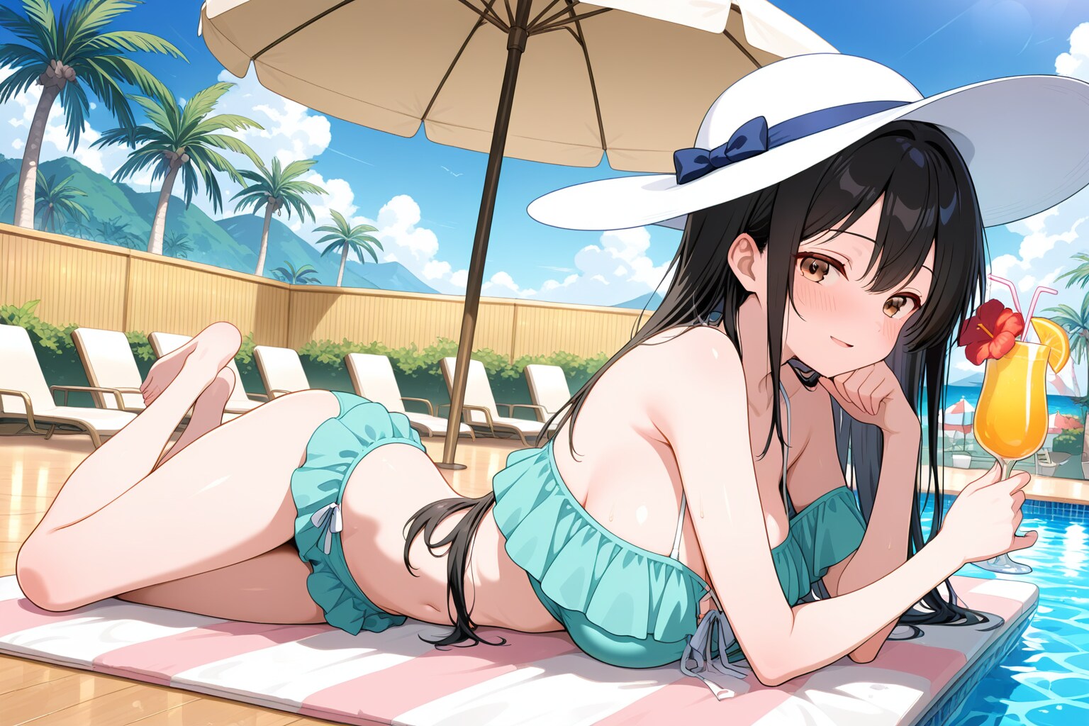 ユリママ　ホテルプールでバカンス